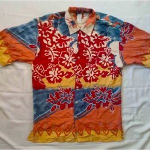 Mens small Bumka Bibas button down Hawaiian shirt Euc hibiscus tropical vacation
